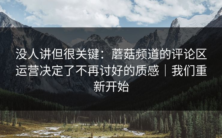 没人讲但很关键:蘑菇频道的评论区运营决定了不再讨好的质感|我们重新开始 没人讲但很关键:蘑菇频道的评论区运营决定了不再讨好的质感|我们重新开始